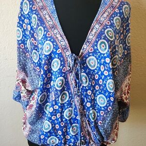 Forever 21 Women's Boho Blouse Size Small Blue, white and red
